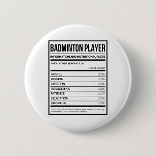 Badminton Player Information And Nutritional Facts 6 Cm Round Badge