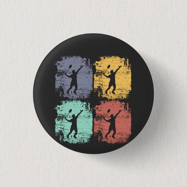 Badminton Player Retro 3 Cm Round Badge (Front)