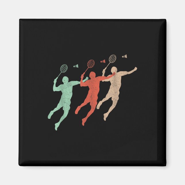 Badminton Player Retro Smash Shuttle Vintage Badmi Magnet (Front)