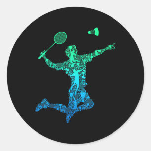 Badminton Player Shuttle Boys Kids Men Youth  Classic Round Sticker
