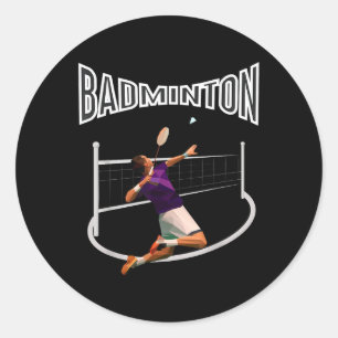 Badminton Player Shuttle Boys Men Youth  Classic Round Sticker