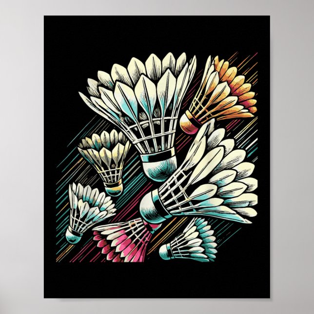 Badminton Player Shuttle Vibrant Design  Poster (Front)