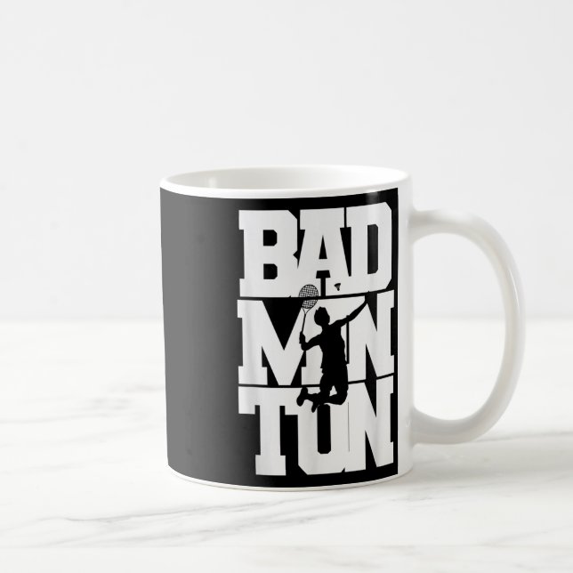 Badminton Player Smashing Shuttle Birdie Badminton Coffee Mug (Right)