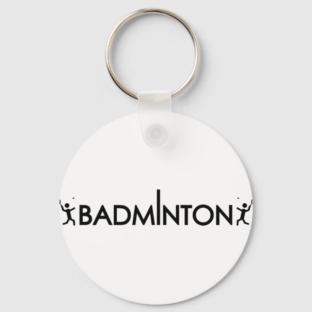 badminton player text icon key ring (Front)
