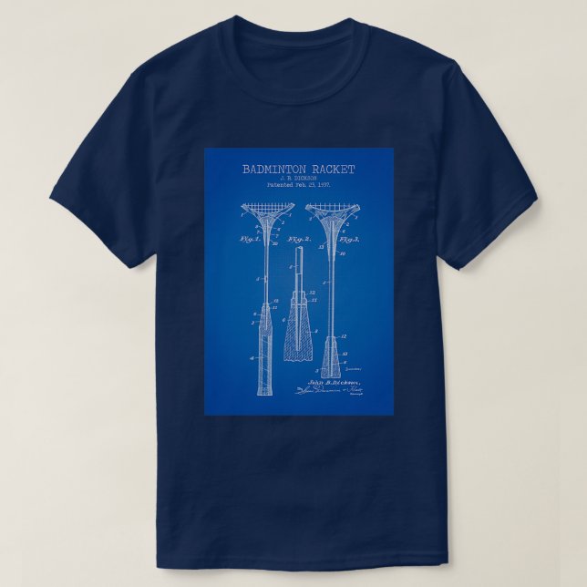 Badminton racket blue patent T T-Shirt (Design Front)
