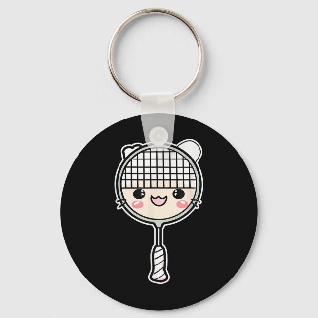 Badminton Racket Cartoon Face Shuttle Player  Key Ring (Front)