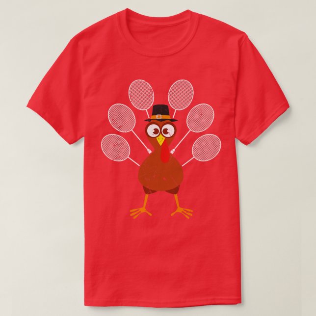 Badminton Racket Turkey Thanksgiving T-Shirt (Design Front)