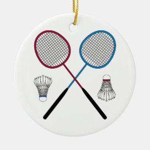 Badminton Rackets Birdies Shuttlecocks Ceramic Tree Decoration