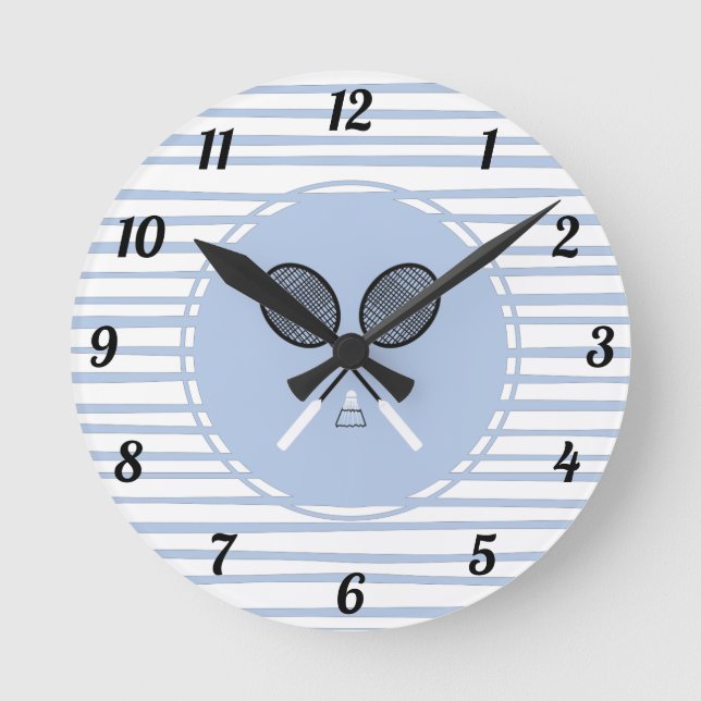 Badminton Rackets Crossed Birdie Shuttlecock Sport Round Clock (Front)