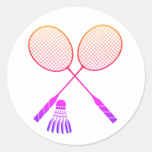 Badminton Rackets Shuttlecock Birdie Ombre Classic Round Sticker
