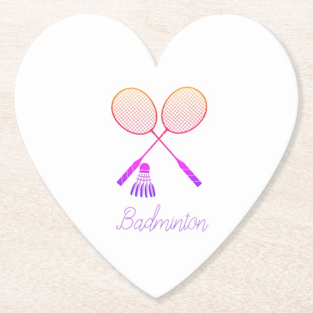 Badminton Rackets Shuttlecock Birdie Ombre Heart Paper Coaster (Front)