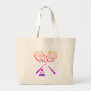 Badminton Rackets Shuttlecock Birdie Ombre  Large Tote Bag