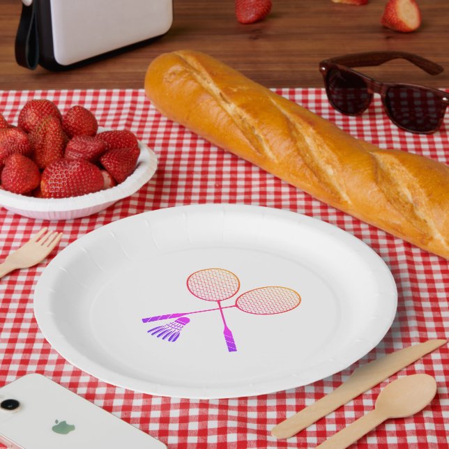 Badminton Rackets Shuttlecock Birdie Ombre    Paper Plate (Picnic)