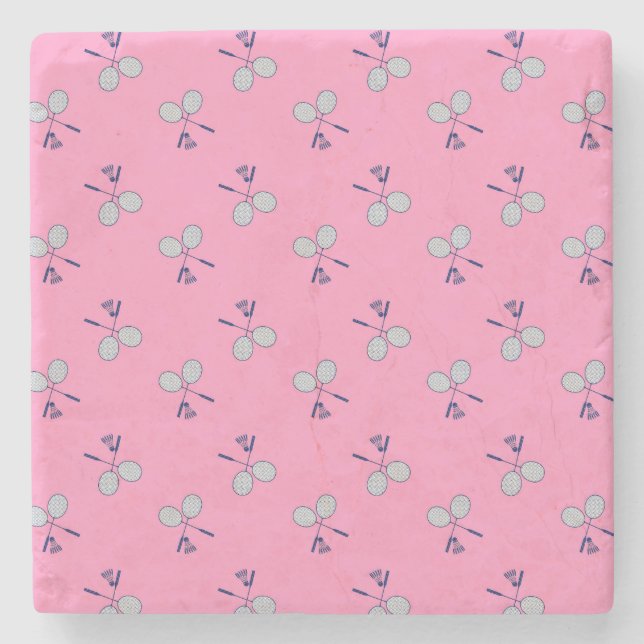 Badminton Racquet Pattern Pink Stone Coaster (Front)