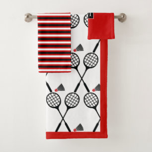 Badminton racquet & shuttlecock and monogram bath towel set