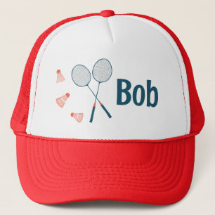 Badminton Racquets & Birdies Fun Cute CUSTOM NAME Trucker Hat