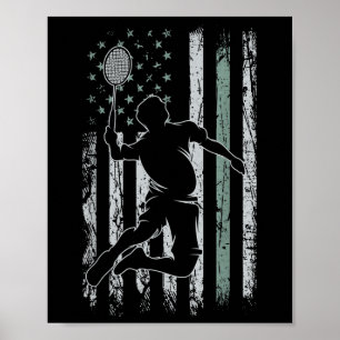 Badminton Retro Usa Flag Shuttle 4th Of July Badmi Poster
