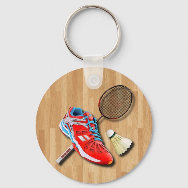 Badminton Shoe Racket Shuttlecock With Your Name Key Ring (Front)