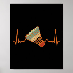 Badminton Shuttle Court Game Sport Heartbeat Badmi Poster