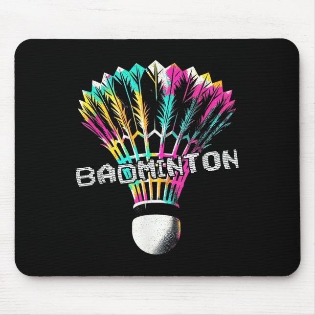 Badminton Shuttle - Vintage Colourful Badminton Lo Mouse Mat (Front)