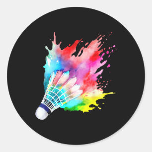 Badminton Shuttle Watercolor Player Gift Artistic  Classic Round Sticker