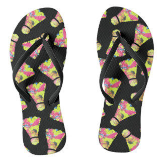 Badminton Shuttlecock Art Colourful pattern gift Flip Flops