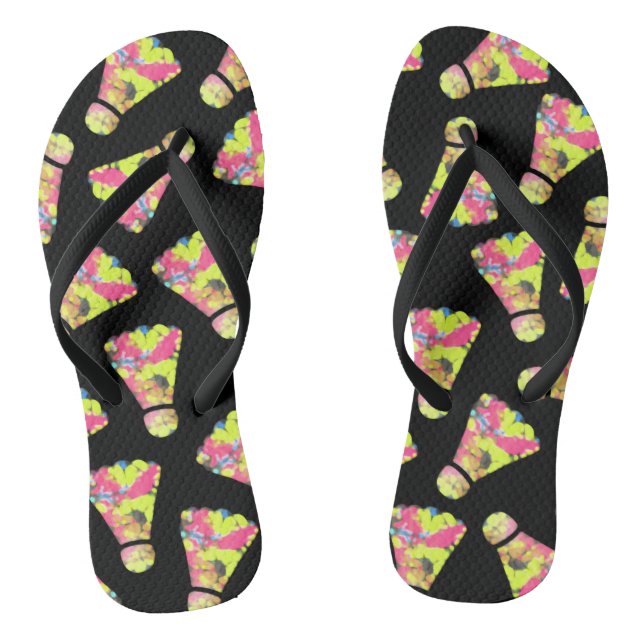 Badminton Shuttlecock Art Colourful pattern gift Flip Flops (Footbed)
