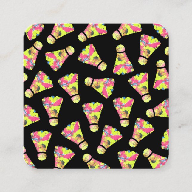 Badminton Shuttlecock Art Colourful pattern gift Square Business Card (Front)