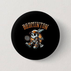 Badminton Skeleton With Racket And Shuttle 6 Cm Round Badge