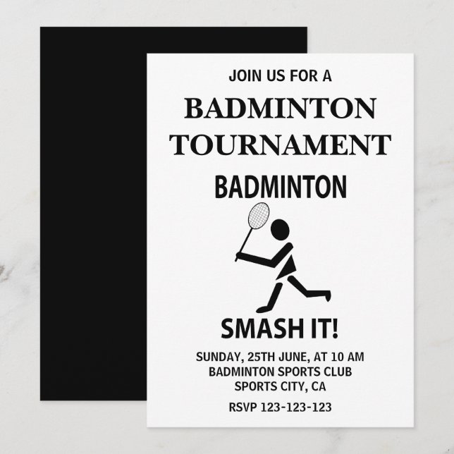 Badminton Smash It Sports Badminton Invitation (Front/Back)