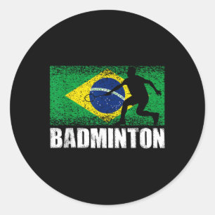 Badminton Sport, Retro Brazil Flag, Brazilian  Classic Round Sticker