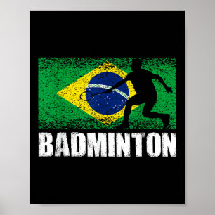 Badminton Sport, Retro Brazil Flag, Brazilian  Poster