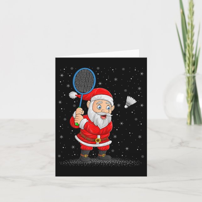Badminton Sports Santa Claus Playing Badminton Chr Card (Front)