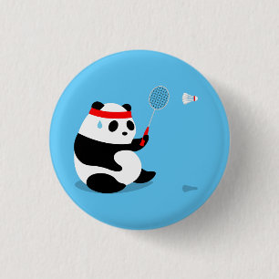 Badminton Sweaty Panda Button / Pin / Badge