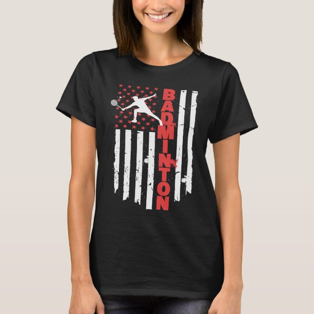 Badminton Team American Flag USA Badminton T-Shirt (Front)