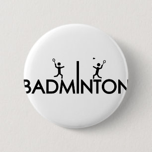 badminton text icon 6 cm round badge