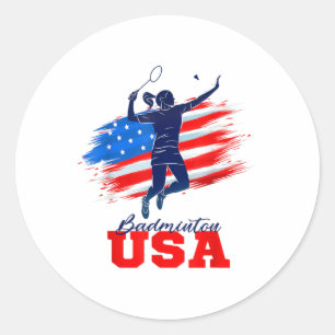 Badminton Usa Support Team American Flag Sports Lo Classic Round Sticker
