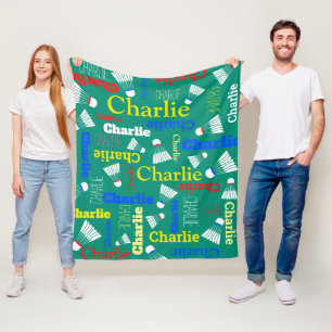 Badminton white, blue, red and green name fleece blanket