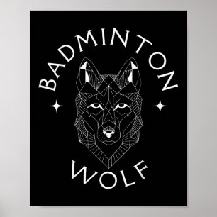 Badminton Wolf Player Racket Shuttle Sports Poster