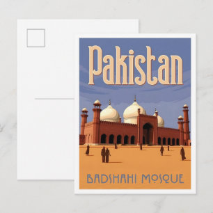 Badshahi Mosque Pakistan Vintage Art Travel Postcard