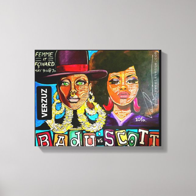 "Badu vs Scott" by Valencia Goodwin Canvas Print (Front)