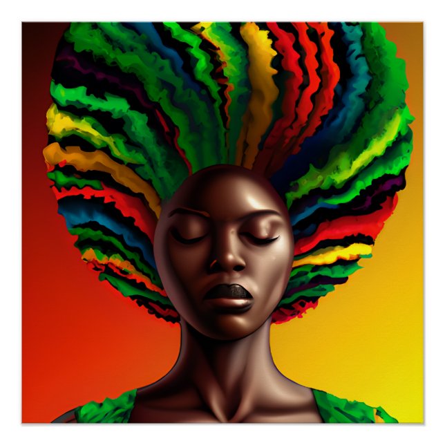 Bae Rainbow Hair Black Melanin Afro Queen Crown Poster (Front)