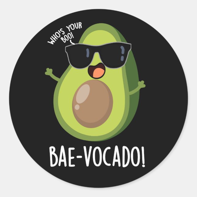 Bae-vocado Funny Avocado Pun Dark BG Classic Round Sticker (Front)