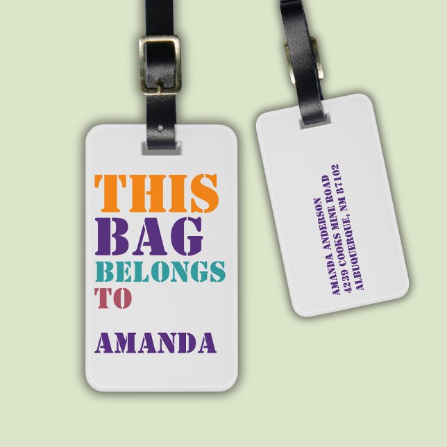 Bag Attention Name Address Personalised Colourful Luggage Tag (Creator Uploaded)
