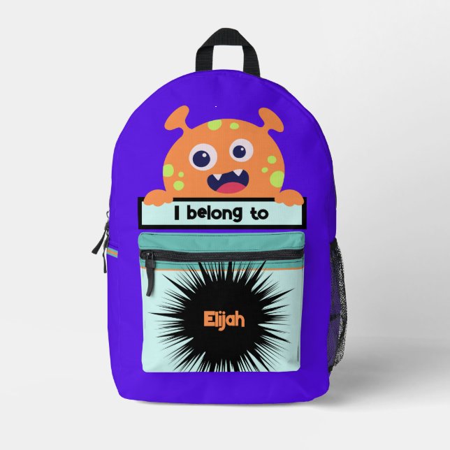 Bag Buddy Orange Monster Personalised Backpack (Front)
