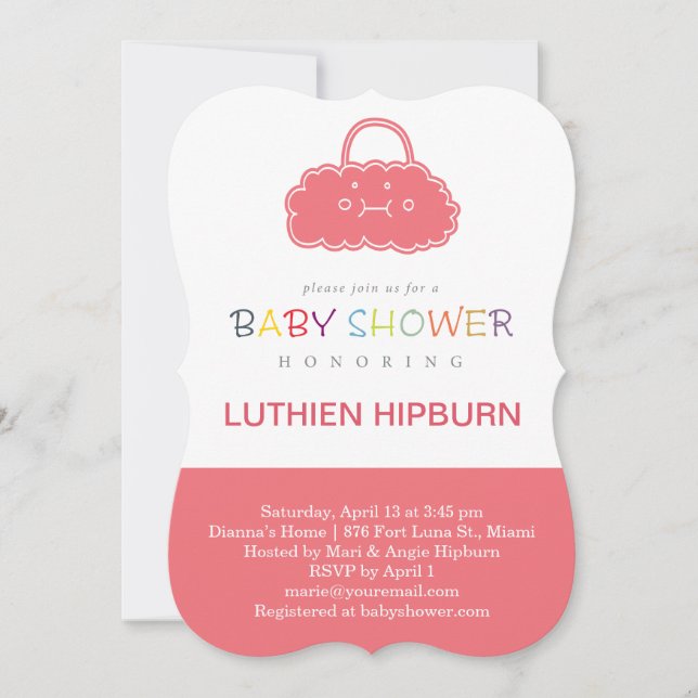 bag clouds baby shower invitation (Front)