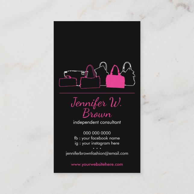 Bag Seller Handmade crafter boutique owner lady Business Card (Back)