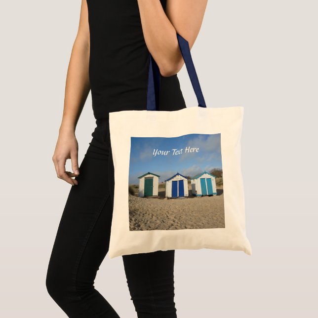 bag with beach huts blue sky sand english seaside (Front (Product))