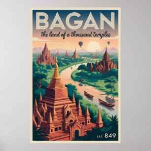 Bagan Myanmar Vintage Travel Poster Temple Art