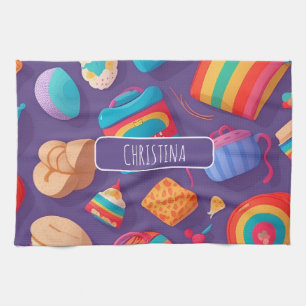 Bagel  Colourful Personalised Pattern Tea Towel